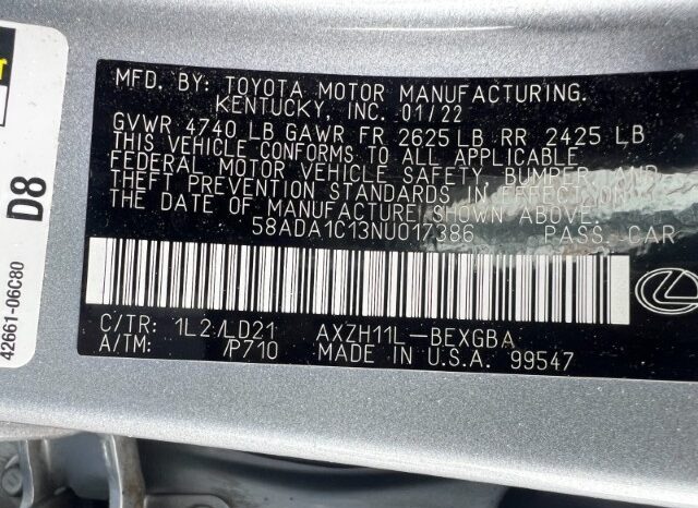 
								Salvaged Cars 2022 Lexus ES full									